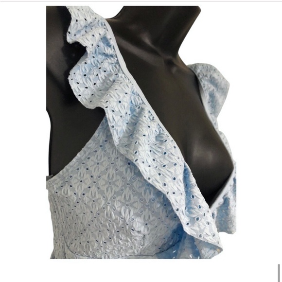 Betsey Johnson Clear sky blue 1piece Ruffle strap eyelet Swimsuit size small new - Picture 10 of 16